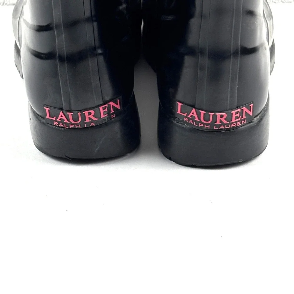 Lauren Ralph Lauren Setha Rain Boots Women 7B Black Good Waterproof Lug Sole
